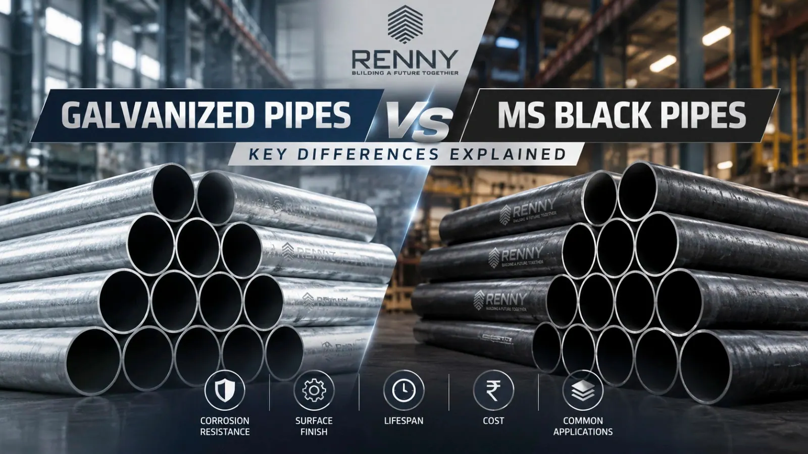Galvanized Pipes vs MS Black Pipes: Key Differences | Renny